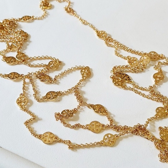 TORY BURCH • Gold Multi Strand Logo Necklace - Picture 4 of 6